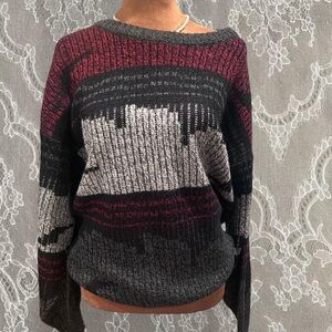 Vintage Women's Sweater - Black, Gray, Red.
